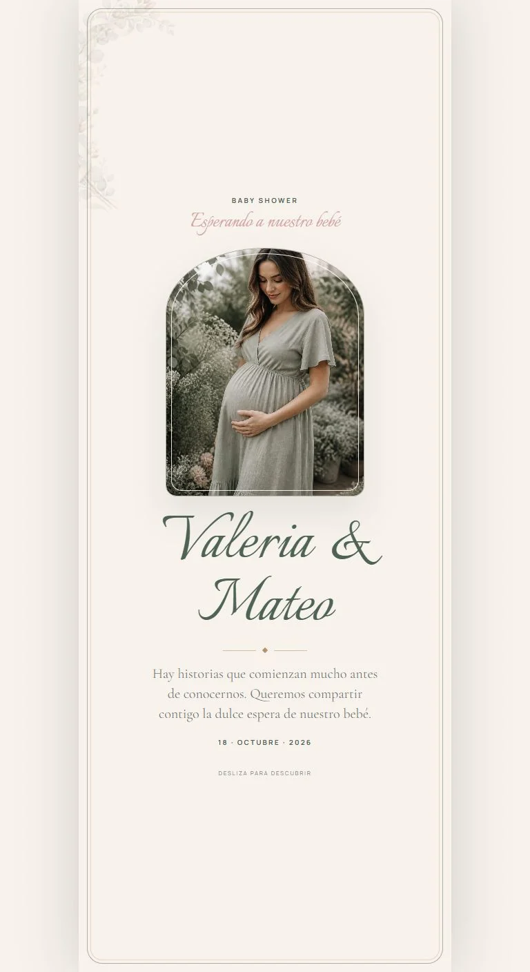 Portada interior con fotografía de la futura mamá
