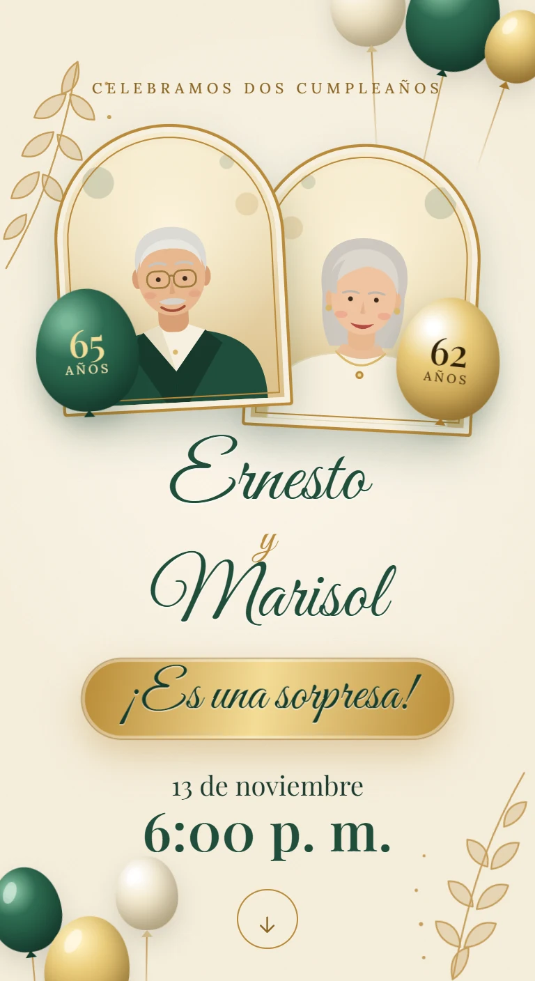 Portada con los dos nombres y cada edad en un globo