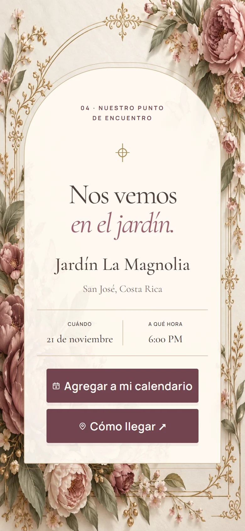 Lugar y hora en un jardín