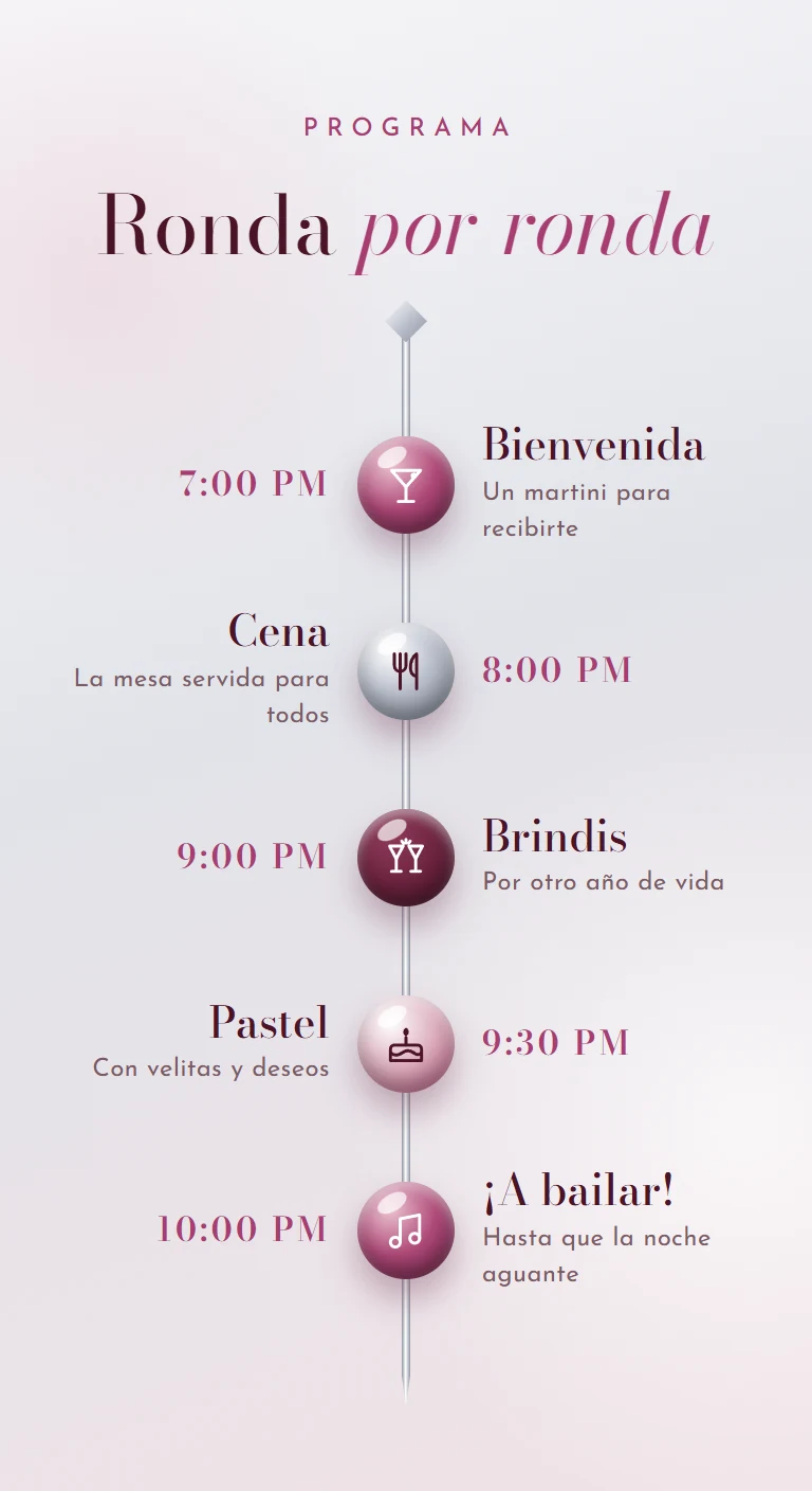 Programa ensartado en un palillo de cóctel con perlas fucsia