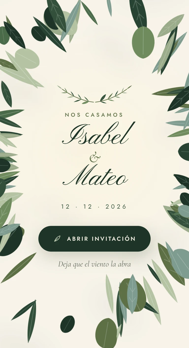 Follaje de olivo alrededor de los nombres