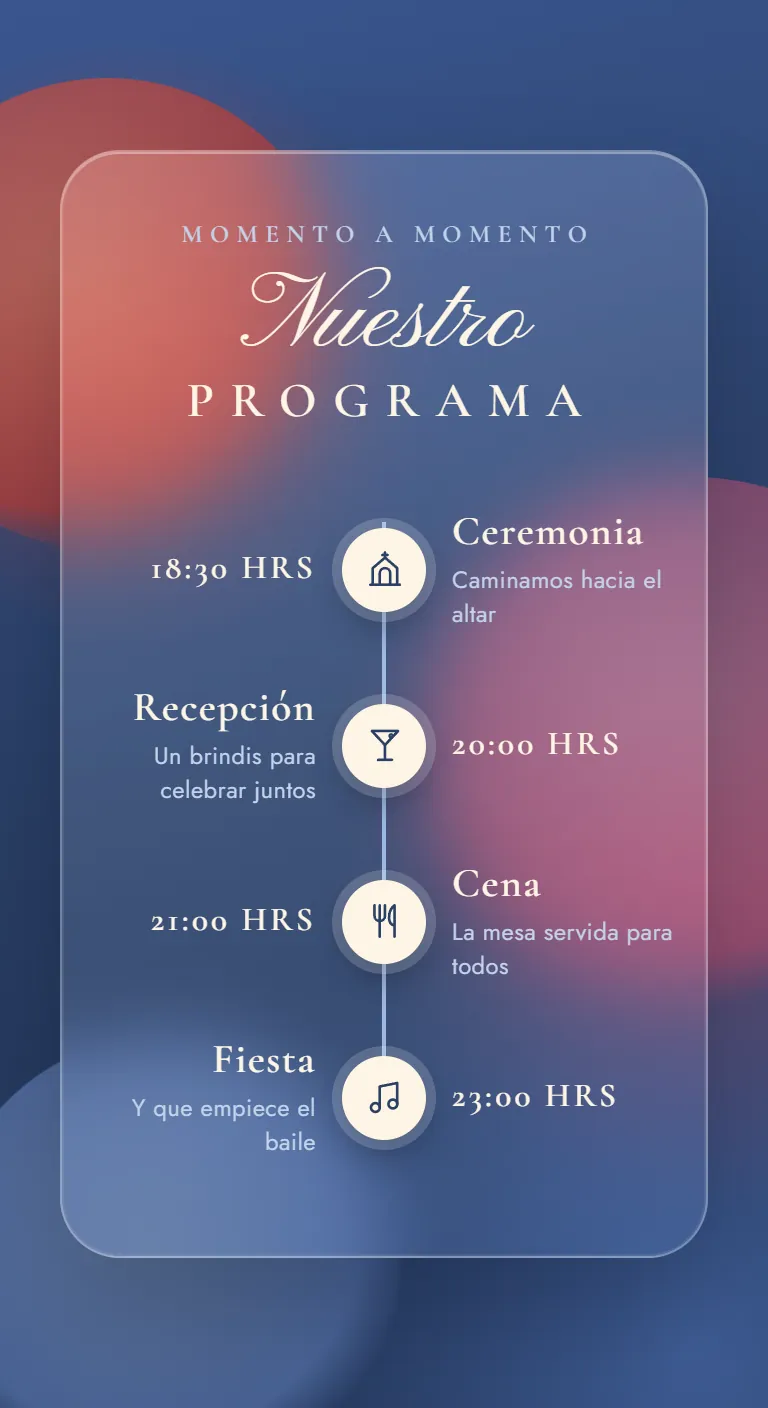 Programa de cristal con luces de colores y un icono para cada momento