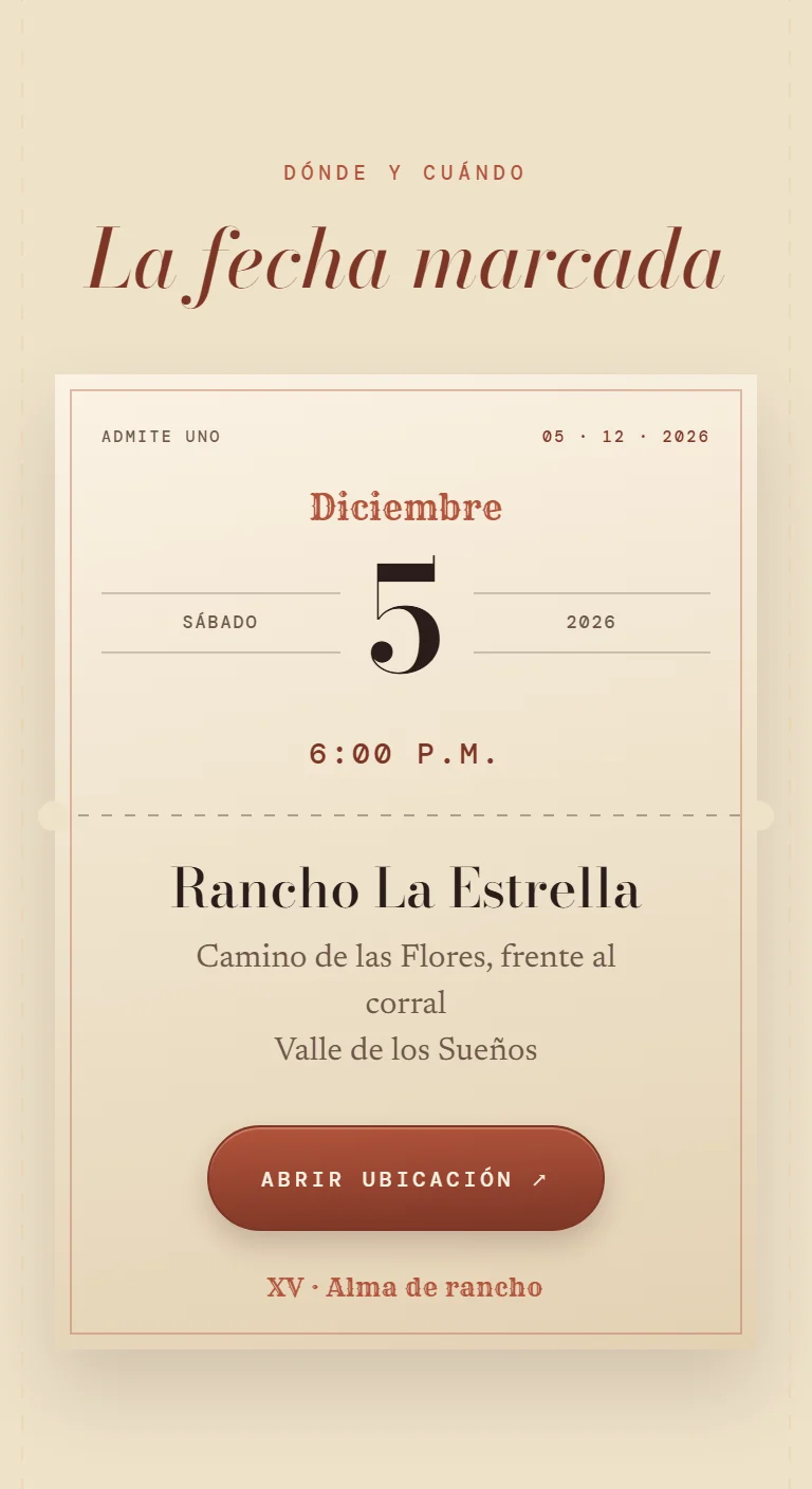 Boleto de rodeo con la fecha y la ubicación