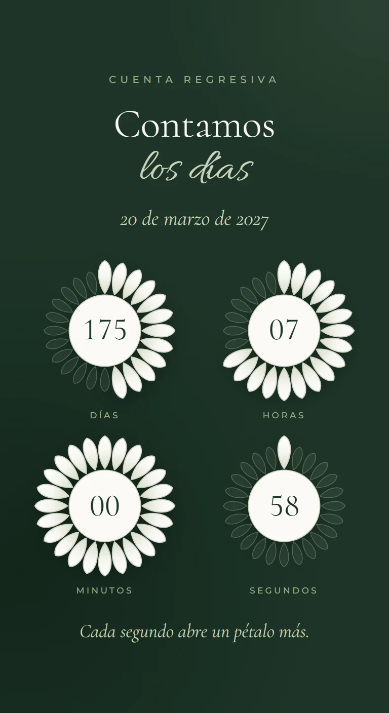 Cuenta regresiva en flores que se abren